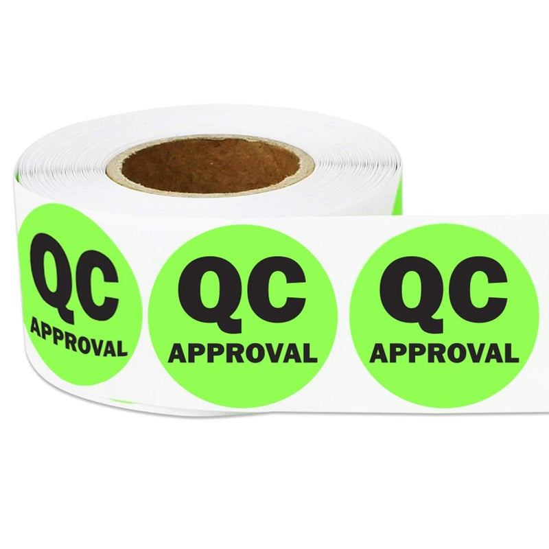 OfficeSmartLabels QC Approval Stickers - 1 Inch Round Circle in Bright Neon Green QC Approval Labels for Quality Control Production Line Warehouse Inventory Management Inspection Stickers - 300 Labels per Roll - Image 2